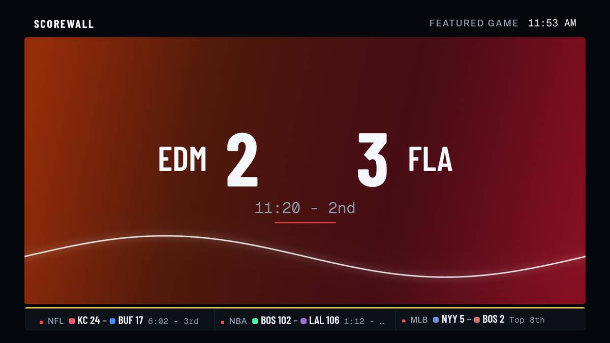 The featured game scene: one live matchup at full size with the score ticker below